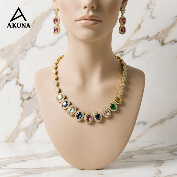 Akuna Navaratnas Jewelry Set: Gold Plated Necklace & Earrings set,