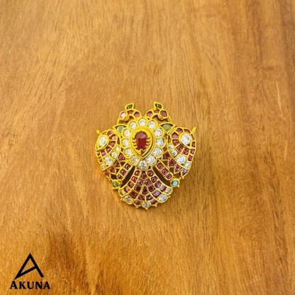 Akuna Premium Gandaberunda Pendant | Gold-Plated Brass, Diamonds, Rubies & Emeralds