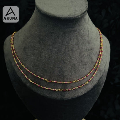 Akuna Luxury Pink Onyx Bead Mala Necklace, Gold-Plated Finish