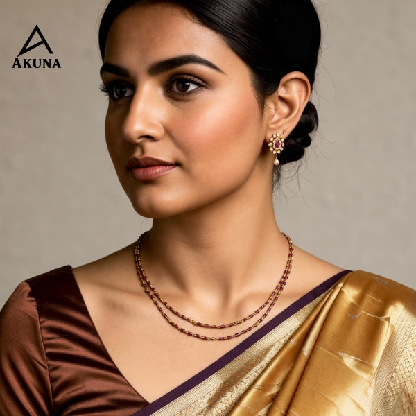 Akuna Luxury Pink Onyx Bead Mala Necklace, Gold-Plated Finish