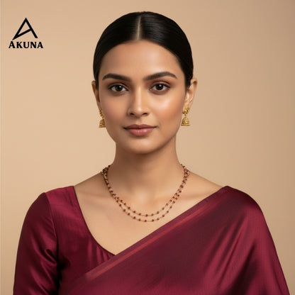 Akuna Luxury Pink Onyx Bead Mala Necklace, Gold-Plated Finish