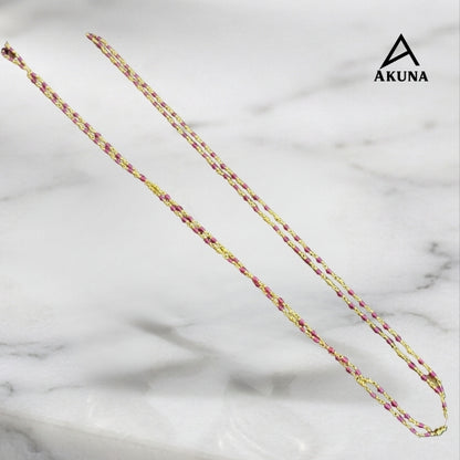 Akuna Luxury Pink Onyx Bead Mala Necklace, Gold-Plated Finish