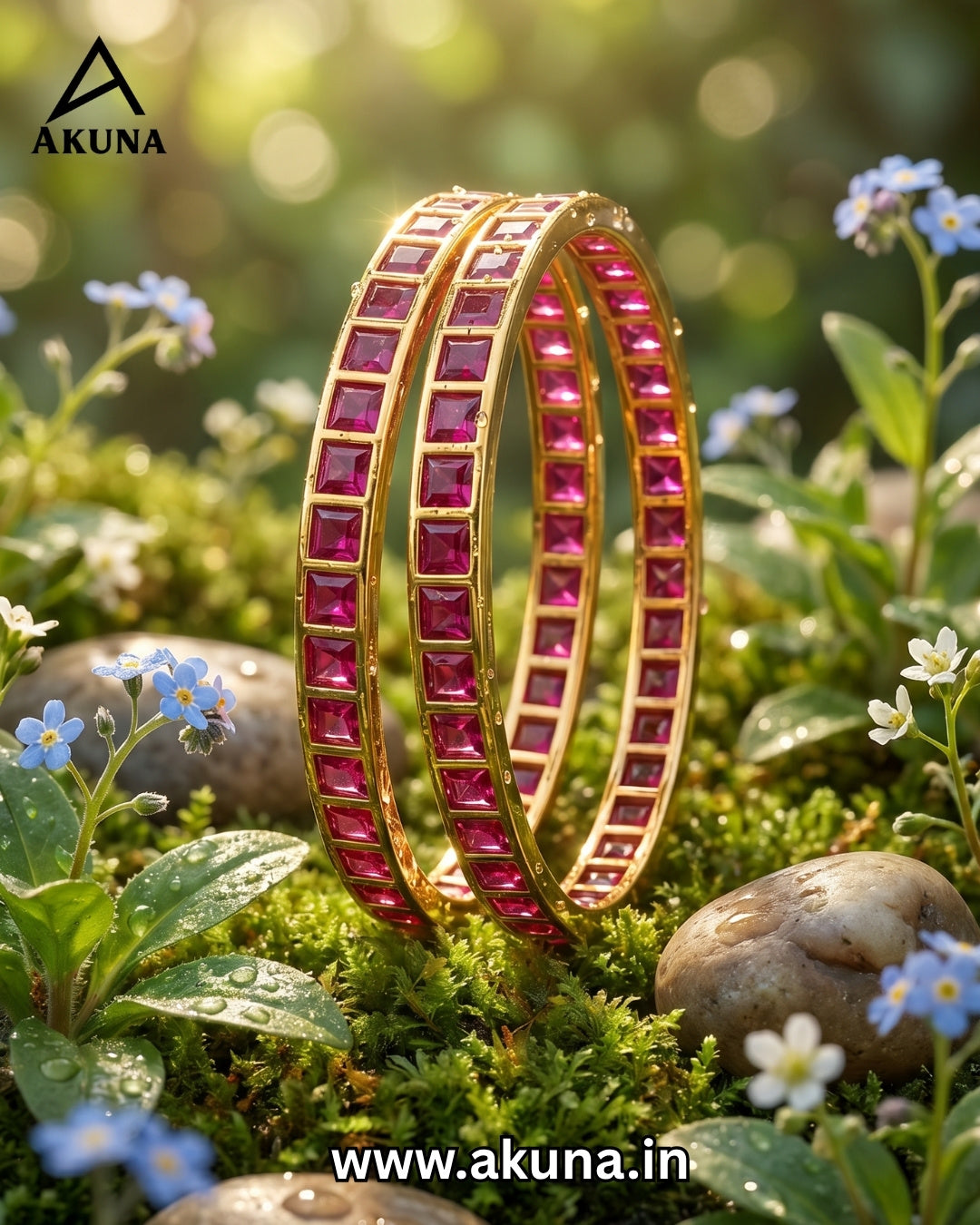 TRENDY GOLD-PLATED SQUARE RUBY BANGLES LATEST DESIGN BY AKUNA