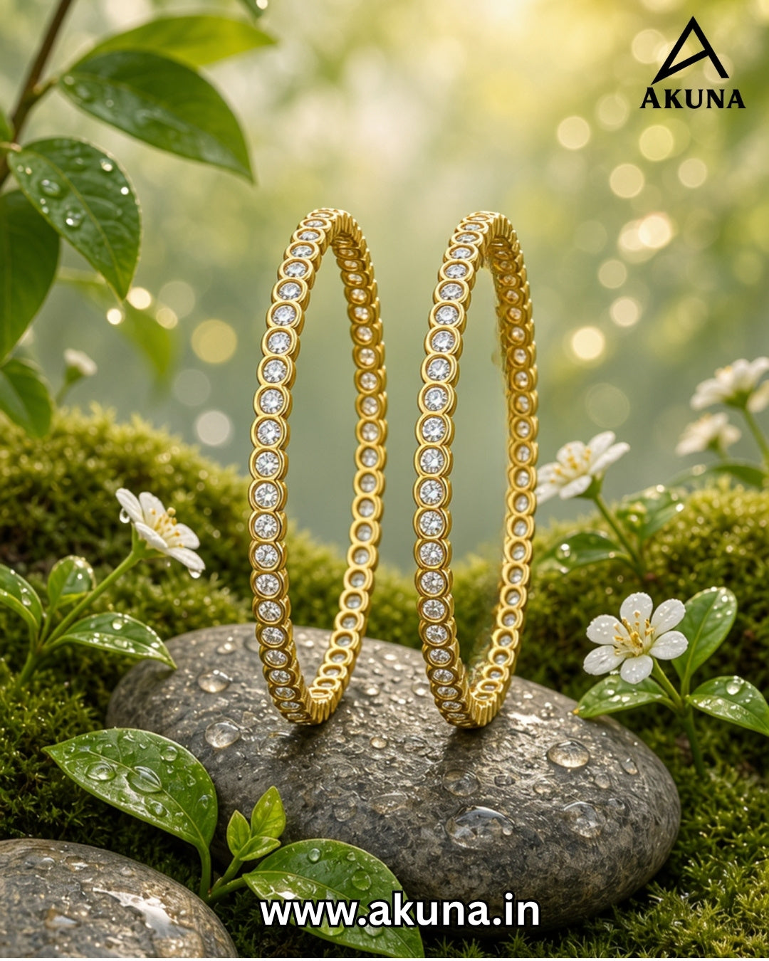 Akuna Gold-Plated Stone Bangles for Women | Premium Designer Bangle Set of 2| Wedding & Festive Jewellery