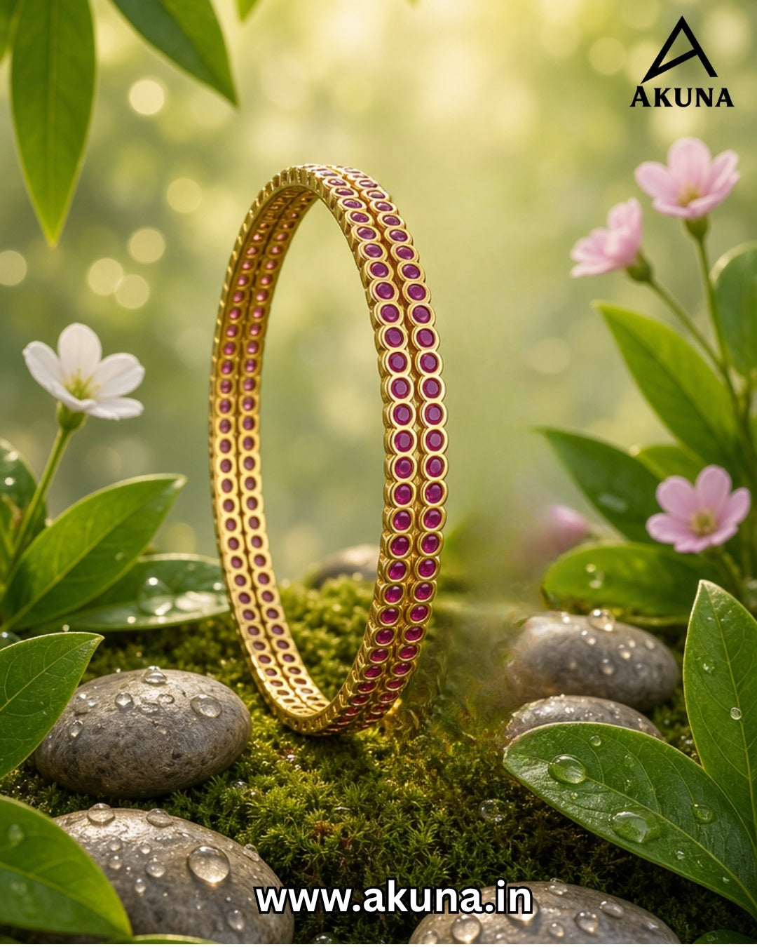 Akuna Gold-Plated Stone Bangles for Women | Premium Designer Bangle Set of 2| Wedding & Festive Jewellery